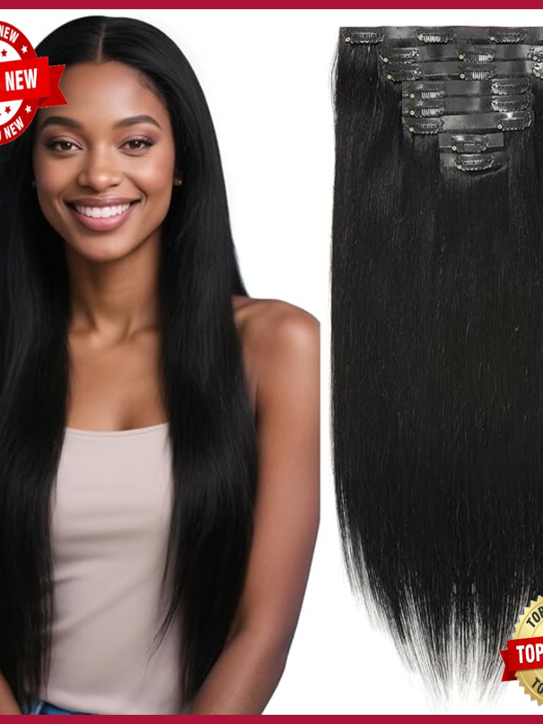 22 Inch Straight Human Hair Clip-In Extensions, 8 Piece Set, Ultra Thin Weft